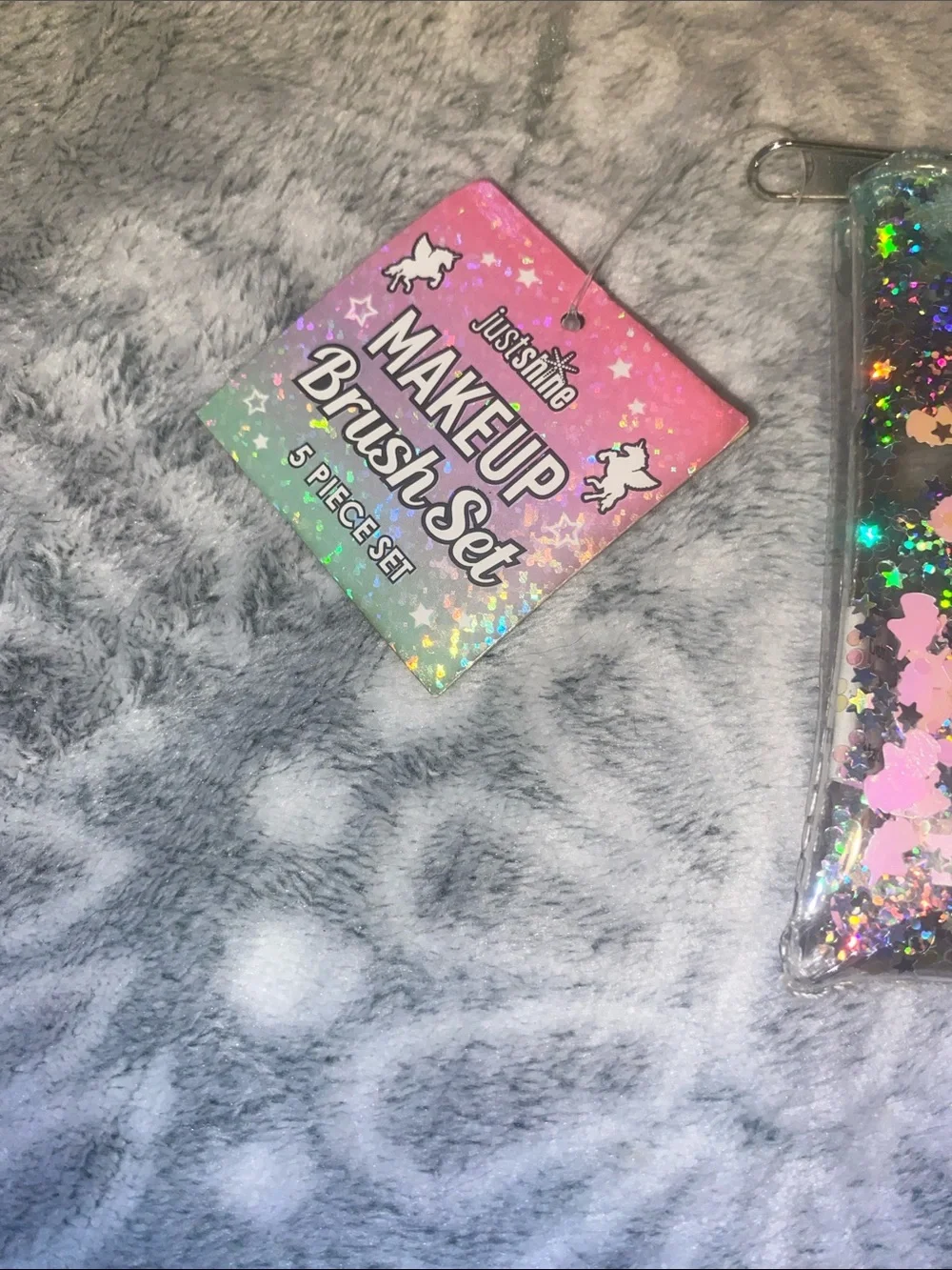 Justice Holographic Unicorn 'M' Pencil Case - Pink Aqua Purple